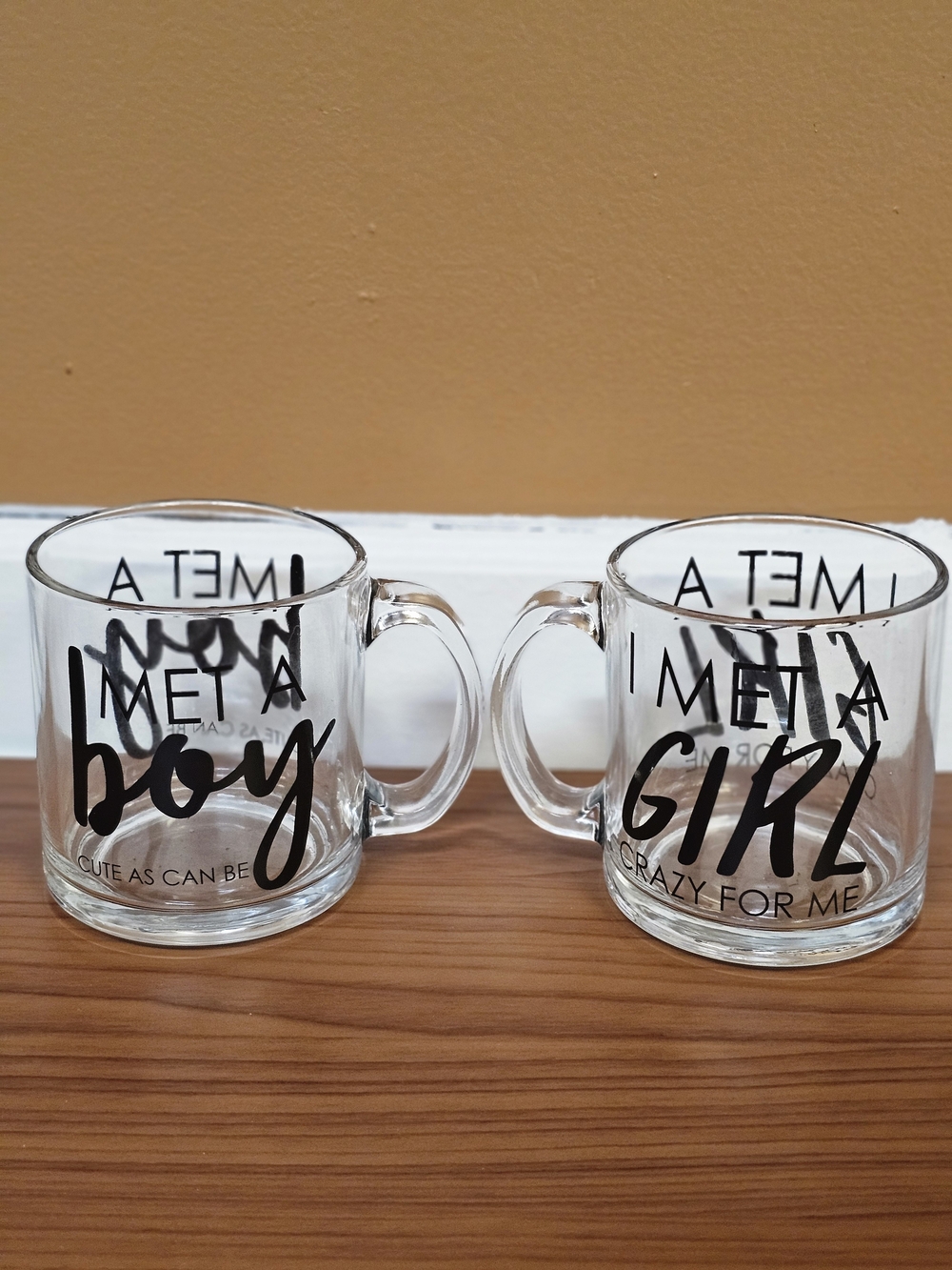 Clear Glass 'I Met a Boy / I Met a Girl' Mugs - Set of 2